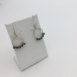 1 1/2” Handmade Silver Round Earrings with Black Crystals