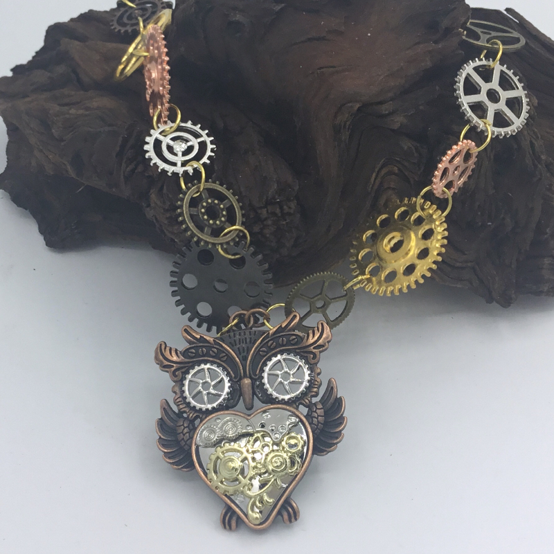 Steampunk Necklace with Owl Focal