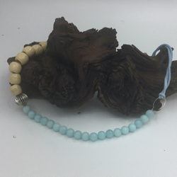 24” Aquamarine and Wood bead Necklace