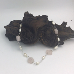 16” Carved Rose Quartz and Freshwater Pearl Necklace