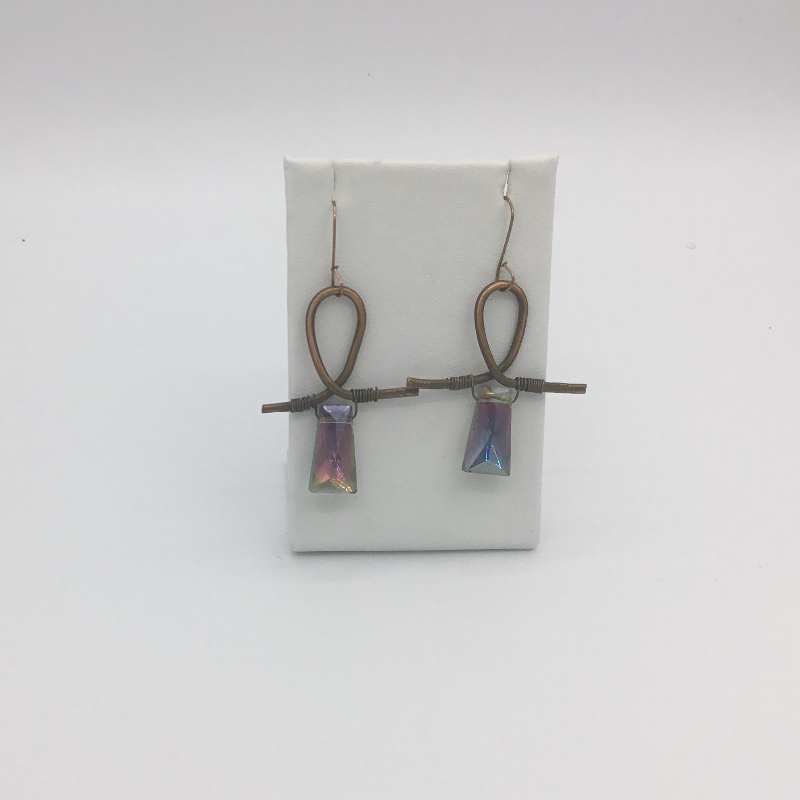 2 1/2” Handmade Copper Earrings with crystal