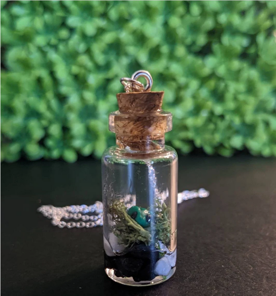 Forest Green Frog Terrarium Bottle Necklace