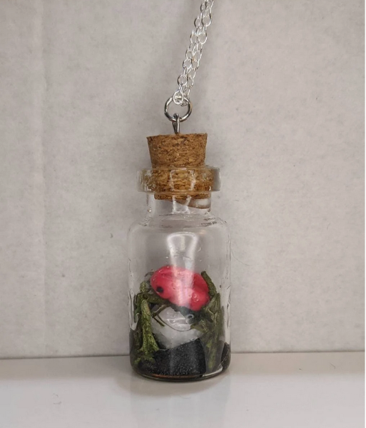 Pink Frog Terrarium Bottle Necklace