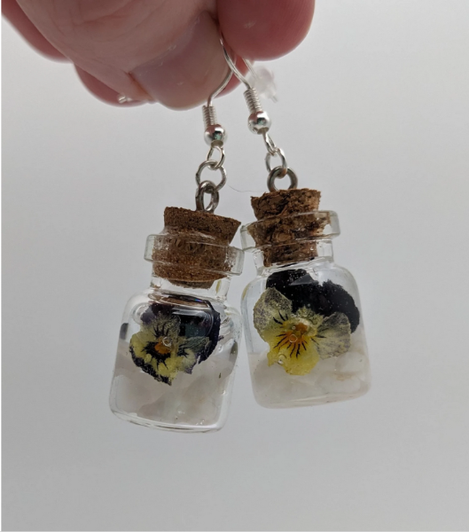 Viola Pansy Flower Terrarium Bottle Earrings