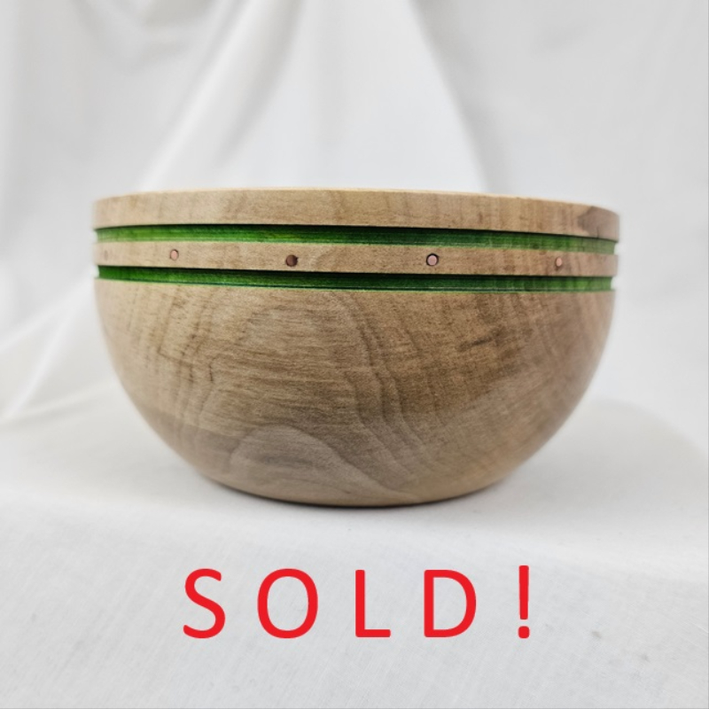 Ash Bowl with Copper Dots and Green Ink Detailing (5" X 2-1/2")