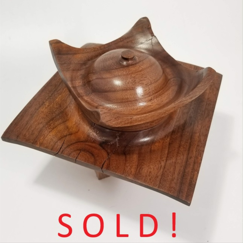 Walnut Asian Style Bowl with Cover (6" x 4")