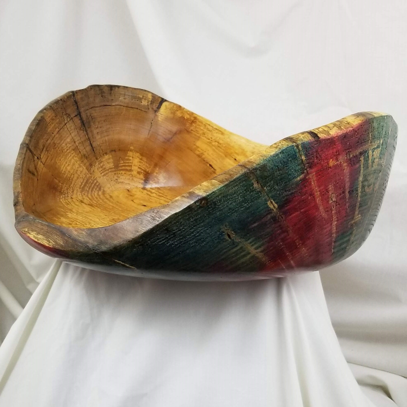 Large Color Stained Exterior Spalted Ash Bowl (10-1/2" x 6")
