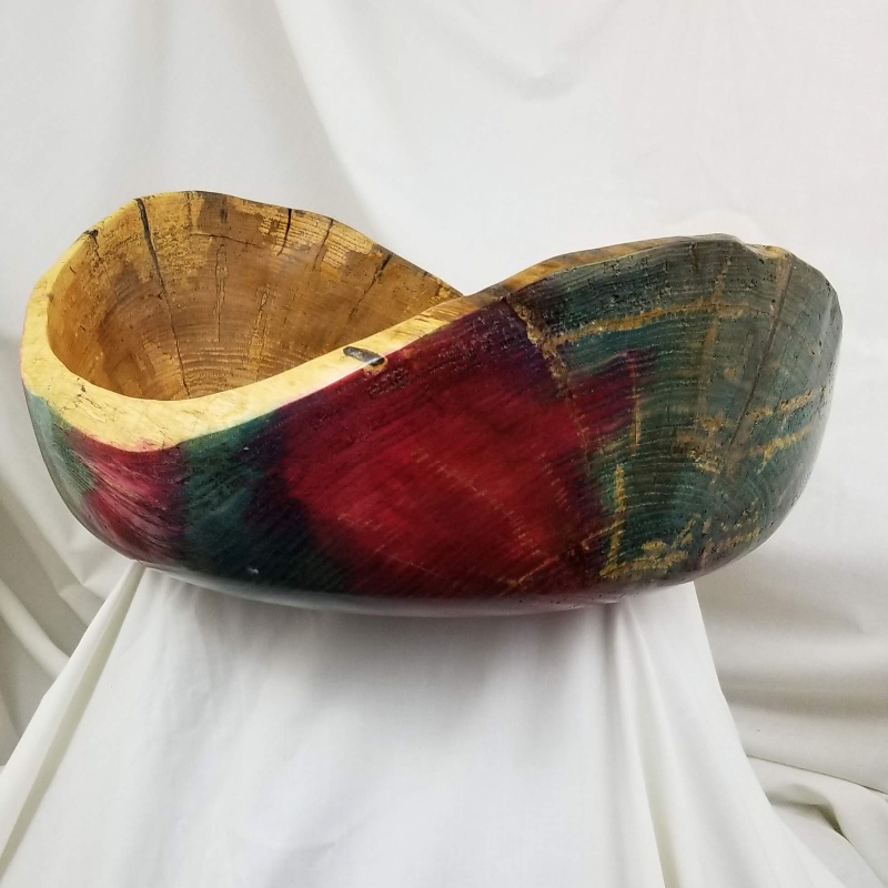 Large Color Stained Exterior Spalted Ash Bowl (10-1/2" x 6")