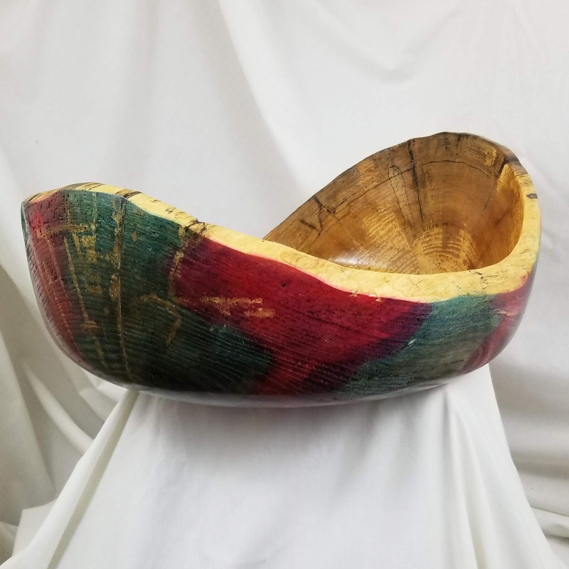 Large Color Stained Exterior Spalted Ash Bowl (10-1/2" x 6")