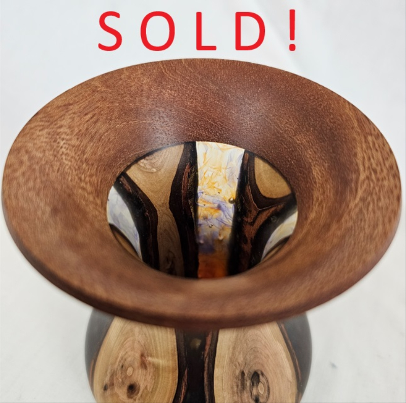 Walnut, Oak, Cast Vase (3-1/2 x 5)