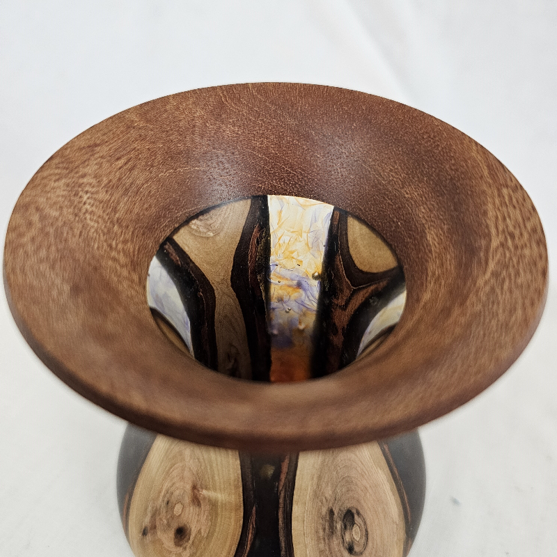 Walnut, Oak, Cast Vase (3-1/2 x 5)