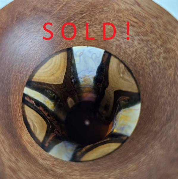 Walnut, Oak, Cast Vase (3-1/2 x 5)