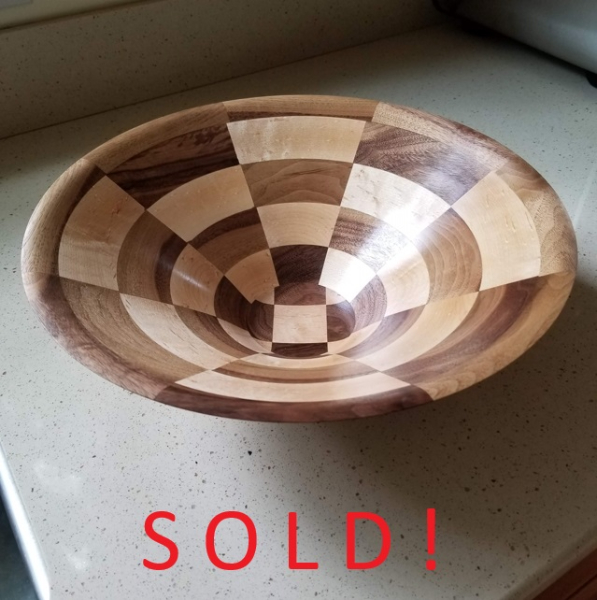 Maple & Walnut Glue-up Bowl (12" x 5")