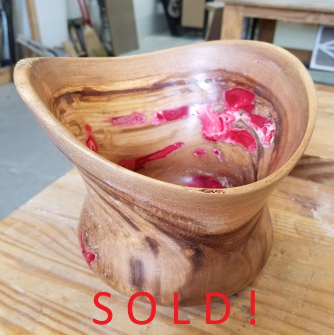 Red & White Resin Filled Maple Bowl (5"dia x 7"tall)
