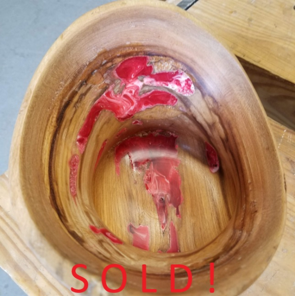 Red & White Resin Filled Maple Bowl (5"dia x 7"tall)