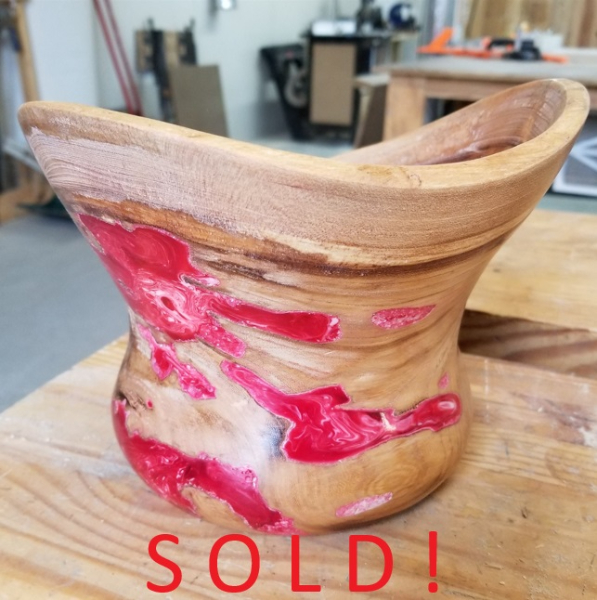 Red & White Resin Filled Maple Bowl (5"dia x 7"tall)