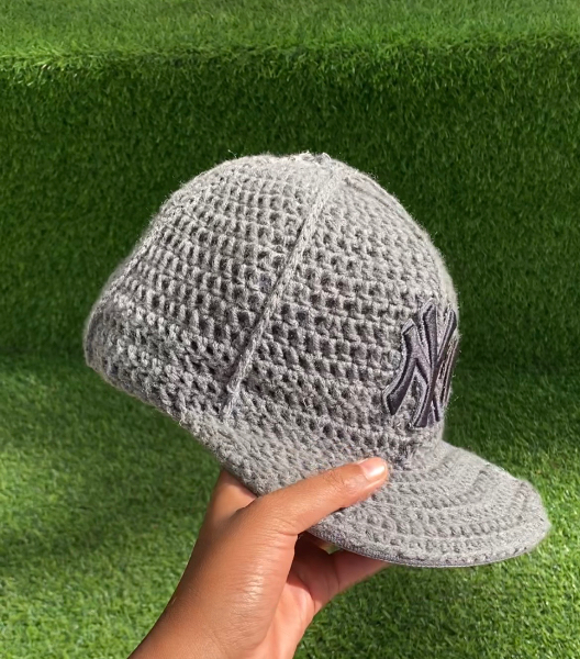 Custom New York Yankees Baseball team Hat Gray Crochet