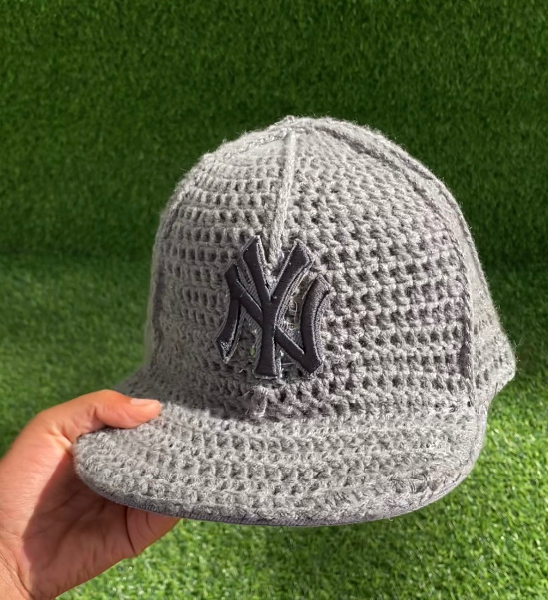 Custom New York Yankees Baseball team Hat Gray Crochet