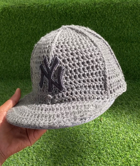 Custom New York Yankees Baseball team Hat Gray Crochet