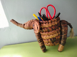 Desk Organizer Handmade Banana Fiber Elephant Animal Basket