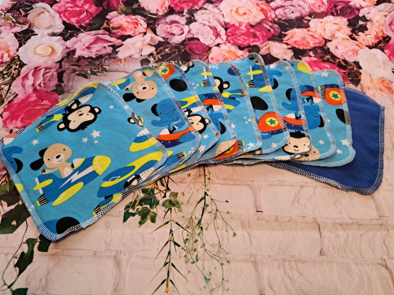 Set of 10: 7" X 7" Animals in Space Flannel Wipes Set of 10: 7" X 7" Animals in Space Flannel Wipes