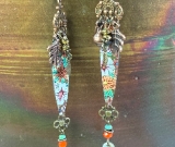 vintage floral tin, leaf earrings