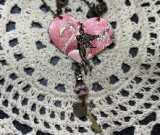 vintage flamingo heart tin, necklace