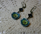 earrings-a saucer full of secrets-teal tinted turquoise & chartreuse