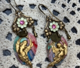 cupid,  kiln fired leaf earrings