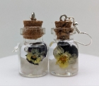 Viola Pansy Flower Terrarium Bottle Earrings