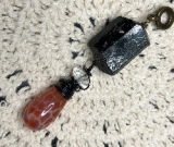 black tourmaline, fire agate & quartz crystal gemstone necklace pendant