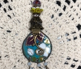 rustic urban gecko, white flower enameled necklace pendant