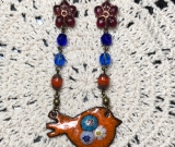 happy orange enameled bird necklace pendant
