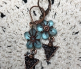teal flower copper drop earrings