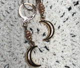 rosey golden crescent moon earrings