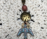 blue bird, enameled necklace pendant-2
