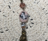 pink jasper, agate, gemstone, bronze love owl necklace pendant