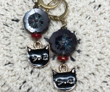 black cat flower earrings