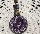 plum prairie plant print vintage artisan ceramic necklace pendant