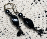 black night elephant earrings