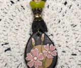 pink clematis flower wood necklace pendant