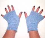Blue Knit Arm Warmers Fingerless Gloves
