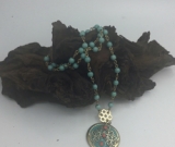 32” Rosary Link Chain with Turquoise colored beads with round Focal