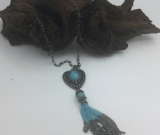 30” Black Chain with heart shaped focal with tassel