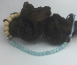 24” Aquamarine and Wood bead Necklace