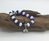 8” Handmade White bead with Blue bead spacers Stretch Bracelet