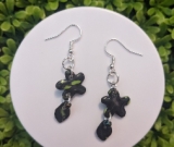 Green and Black Retro Flower Earrings